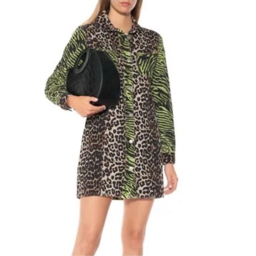 Gianni Green /Brown Leopard Animal Print Shirt/ Dress Jacket SZ 0/32 - Picture 1 of 7